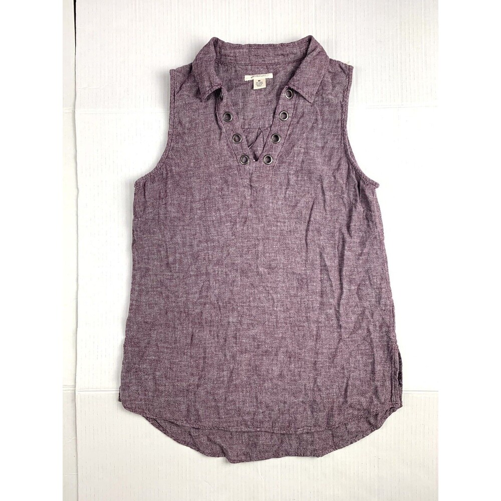 Westbound Linen Tank Top Women’s M Purple Sleeveless Shirt Collared V-Neck